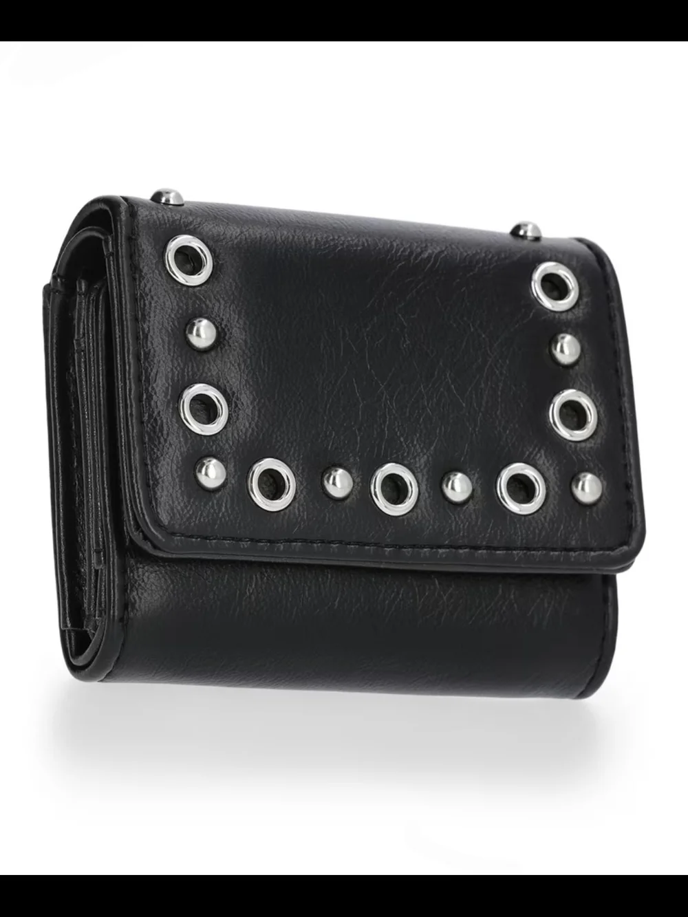 No Boundaries Women's Studded Moto Flap Wallet In Black NWT